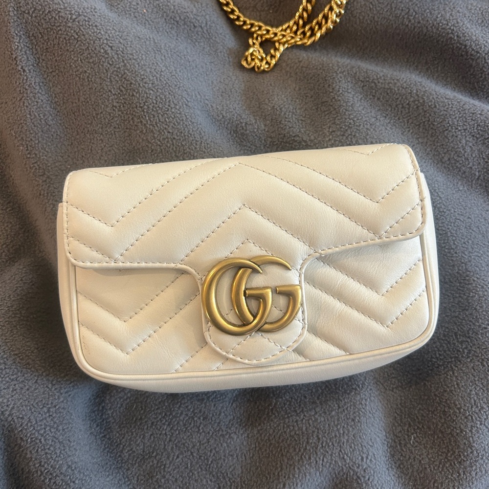 White Gucci Marmot Super Mini  Quilted Leather Bag